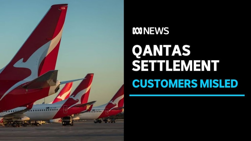 Qantas Settlement, Customers Misled: The tailwings of a row of Qantas jet liners.