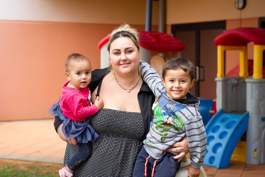 Stephanie Cremins and her two children in at the Kambalda play group.