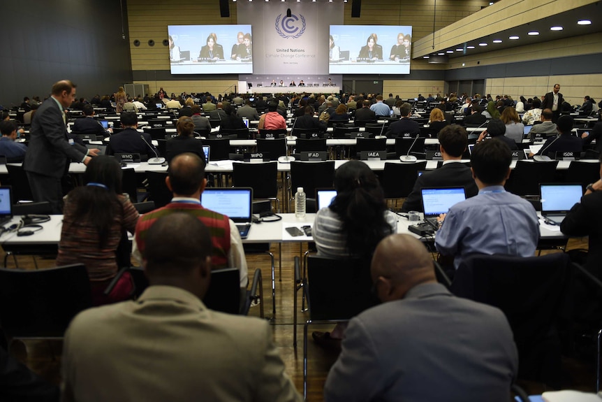 Delegates attend a Climate Change convention in Germany