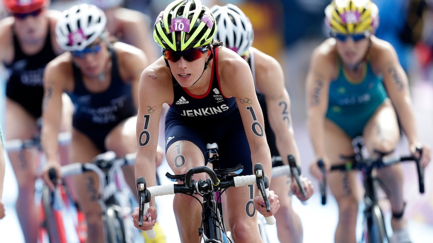 Helen Jenkins of Britain competes in the women's triathlon final during the London 2012 Olympic Games.