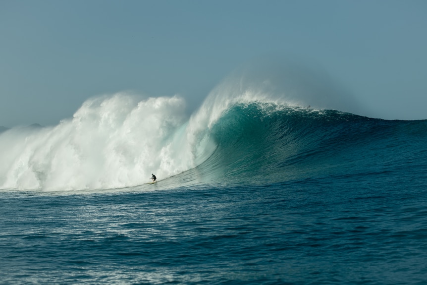 Laura Enever surfs a big wave