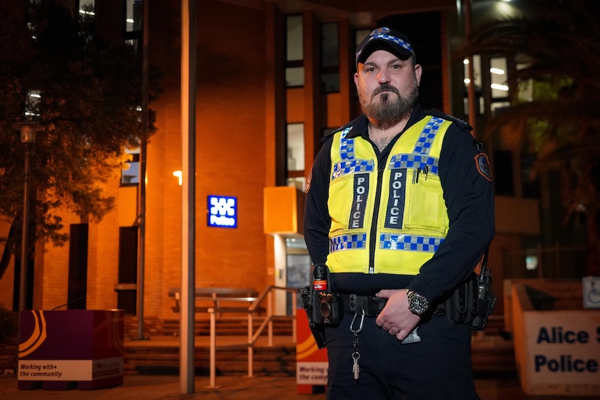 Acting Senior Sergeant Leigh Yates outside the Alice Springs Police Station.