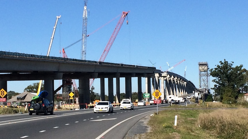 Ongoing work on a Pacific Highway bridge over the Clarence River