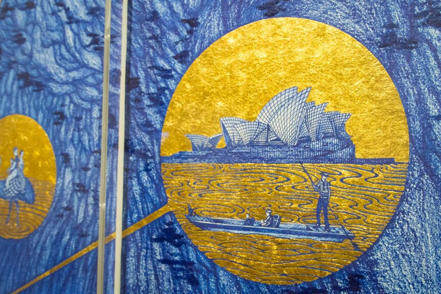 The Sydney Harbour vignette as part of the Journey to Australia piece.