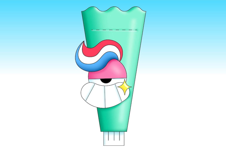 Illustration of a smiling green tube of toothpaste to depict pantry products you can clean the house with.
