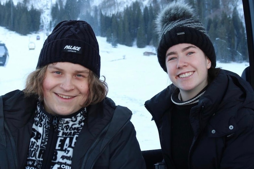 Young Adelaide couple Lukasz Klosowski and Chelsea Ireland in the snow.