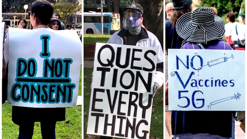 Demonstrators at a rally against mandatory vaccinations in Sydney.