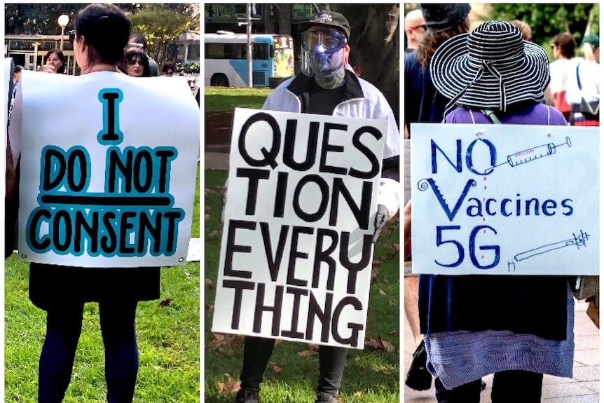 Demonstrators at a rally against mandatory vaccinations in Sydney.