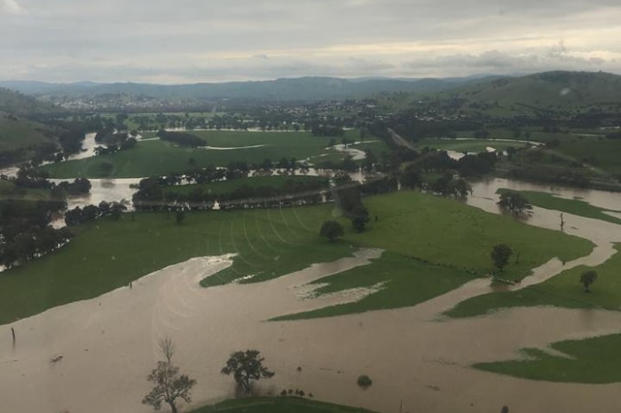 An aerial photograph taken between Coola and Cootamundra showing flooded lands.