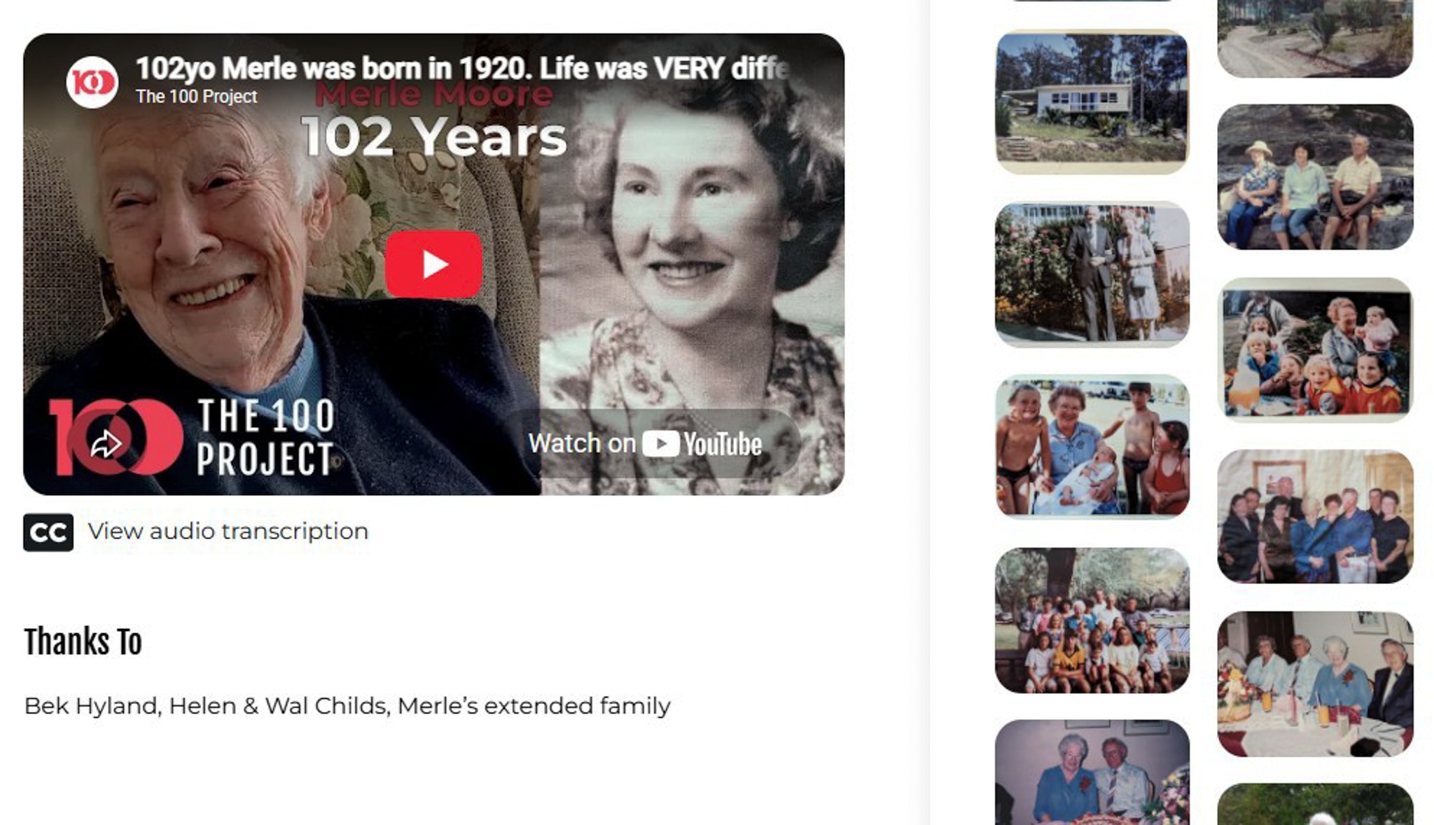 A screenshot of a page on The 100 Project website