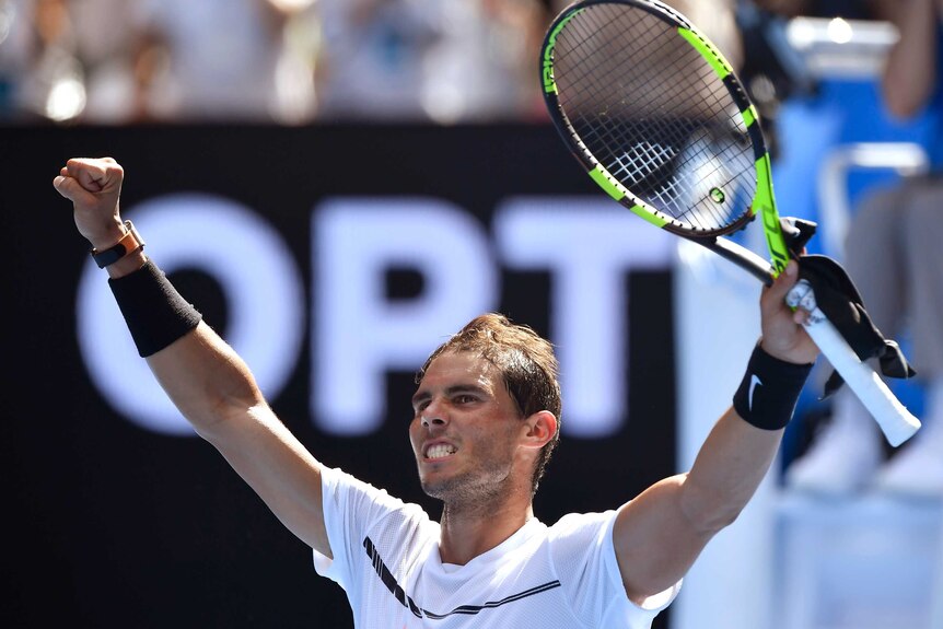 Spain's Rafael Nadal celebrates a win over Germany's Florian Mayer at the Australian Open.