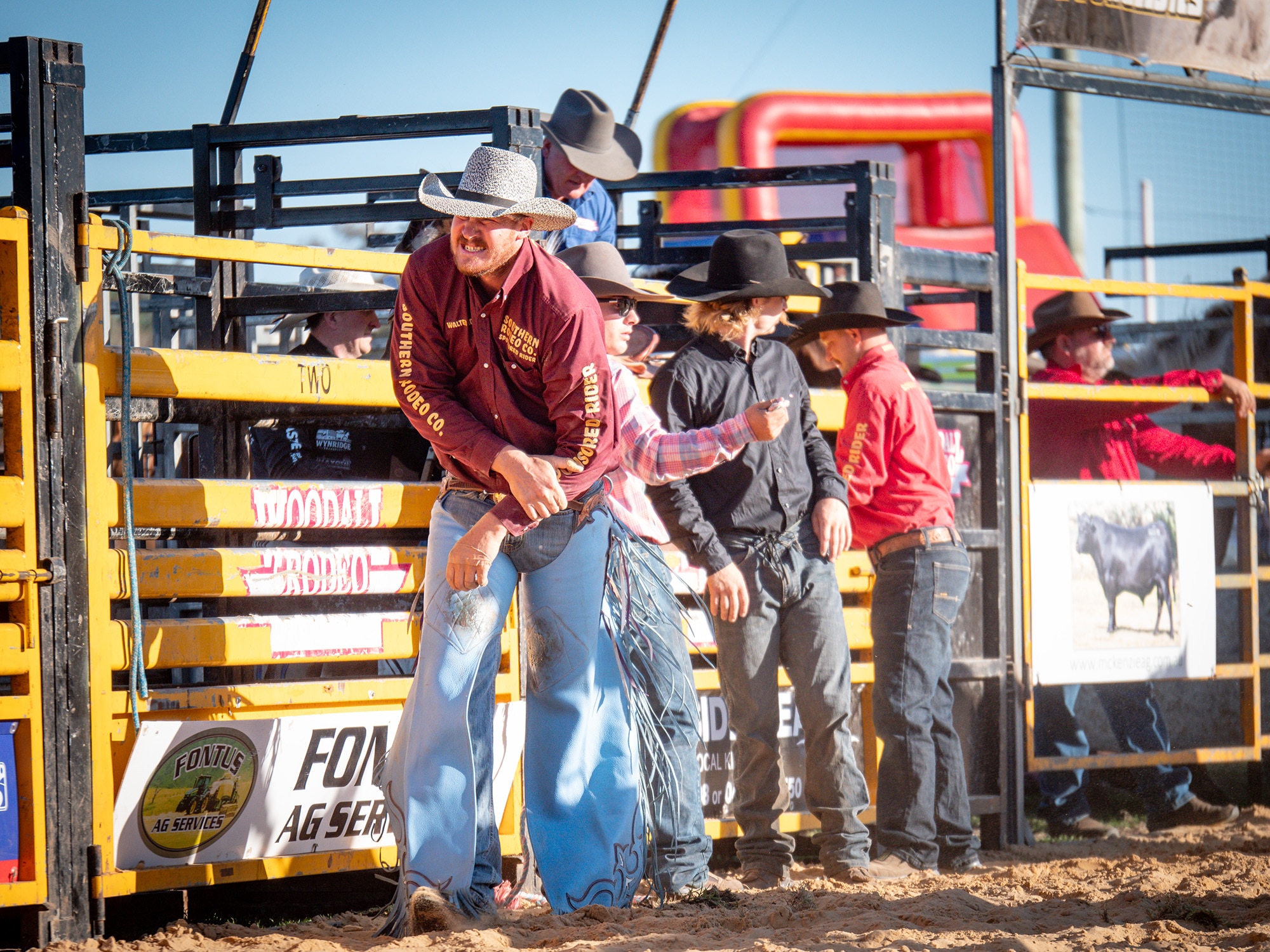 Cowboy broken arm walks away