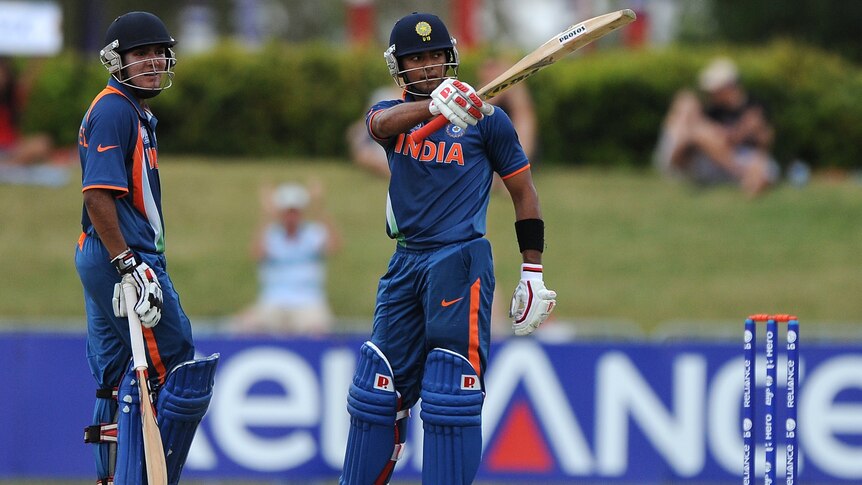 Unmukt Chand (R) kept his cool to bring up his century and guide India to victory.