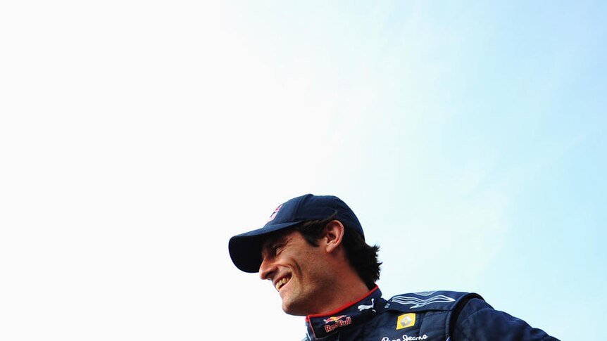 In the box seat... Mark Webber poses for photos ahead of the inaugural Korean Grand Prix