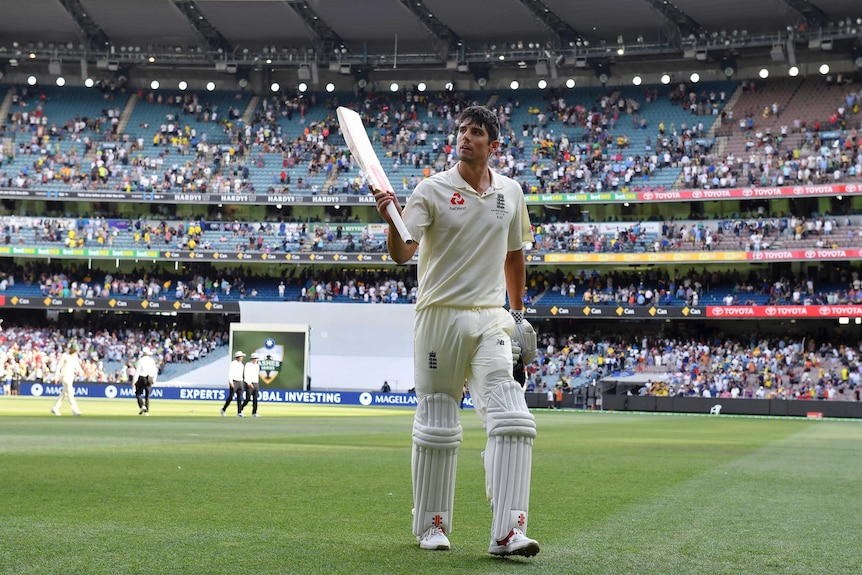 England's Alastair Cook walks off the MCG with a century