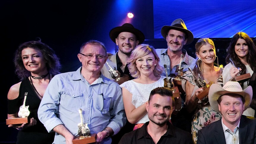 A group shot of winners from 2018 Golden Guitar awards