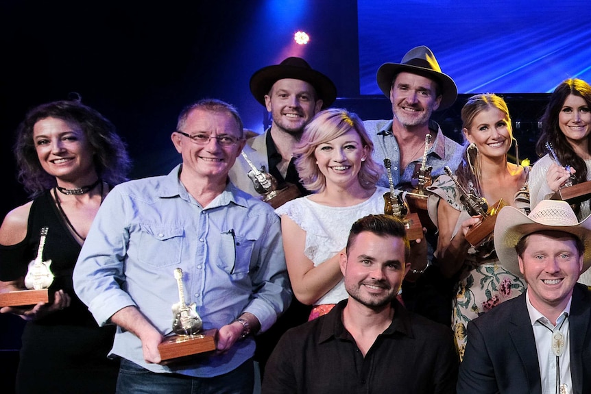 A group shot of winners from 2018 Golden Guitar awards