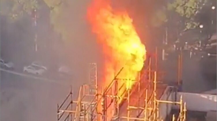 flames on a building site in Sydney's CBD.