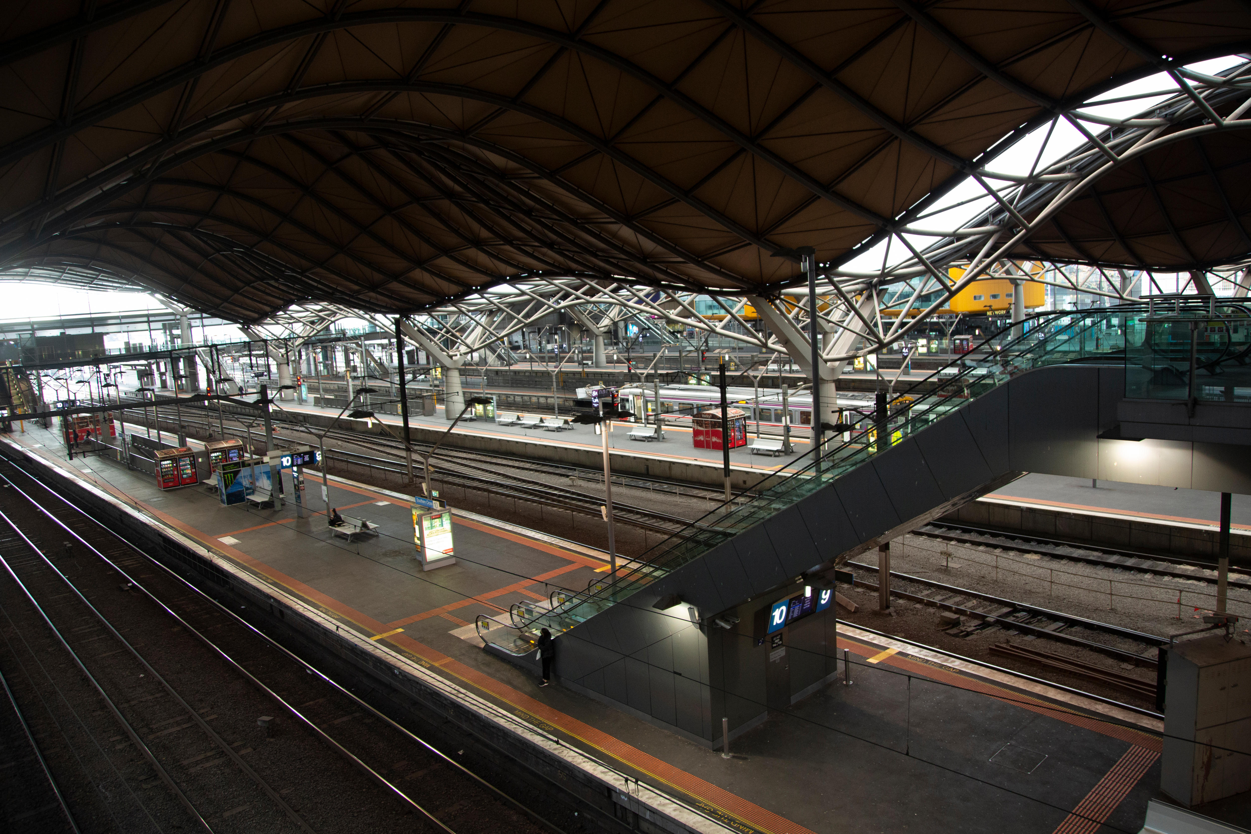 Southern Cross Station in Melbourne with very few people.