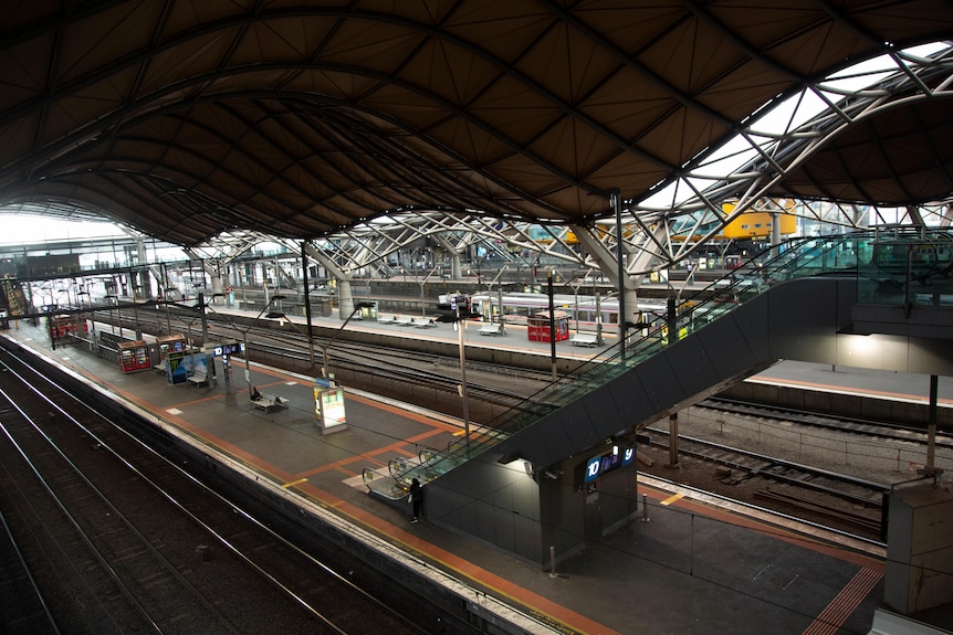 Southern Cross Station in Melbourne with very few people.