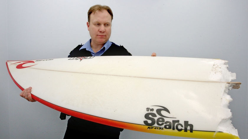 Snapped surfboard from fatal shark attack