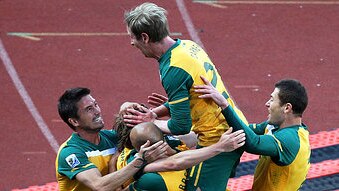 Socceroos celebrate goal against Ghana