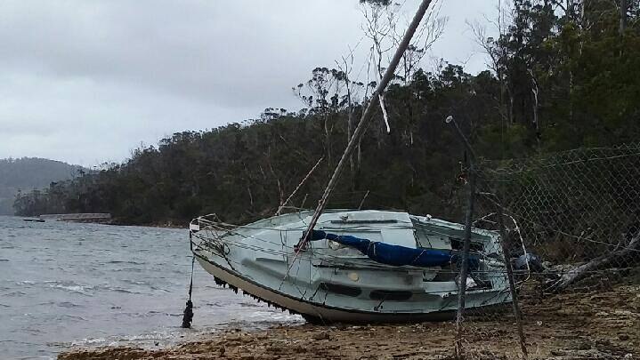 Yacht aground after storm over Tasmania, May 11, 2018.
