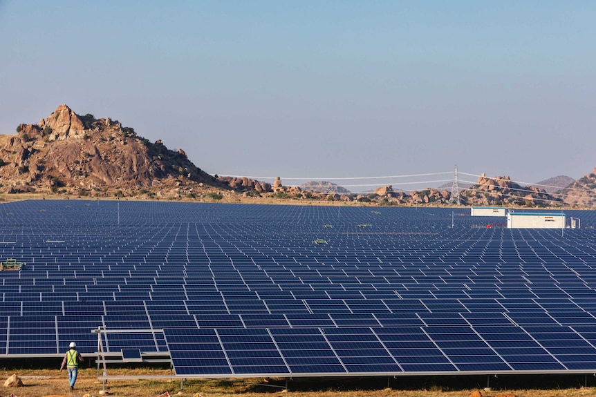 A large solar array in Karnataka state in India