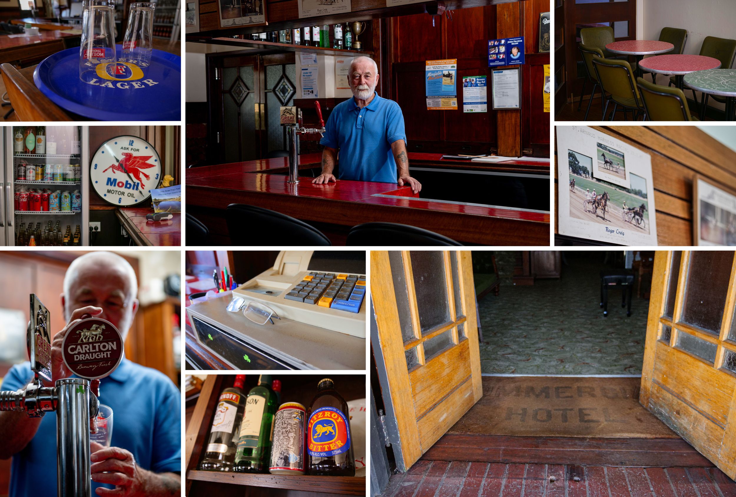 A composite of images of the bar at Les's pub.