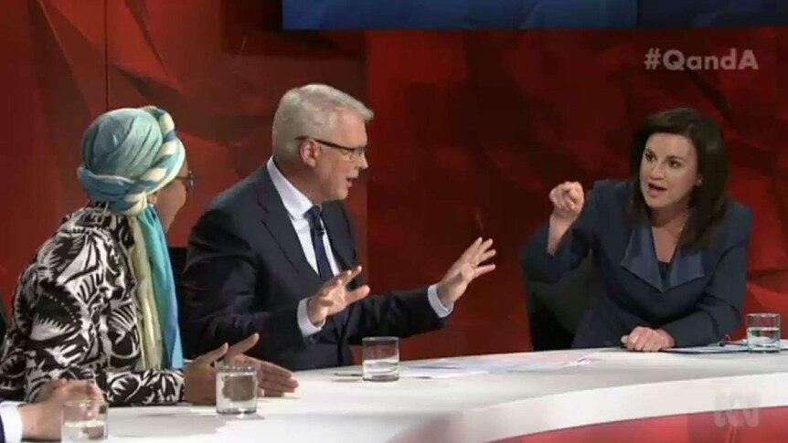 Jacqui Lambie points her finger during an appearance on Q&A.