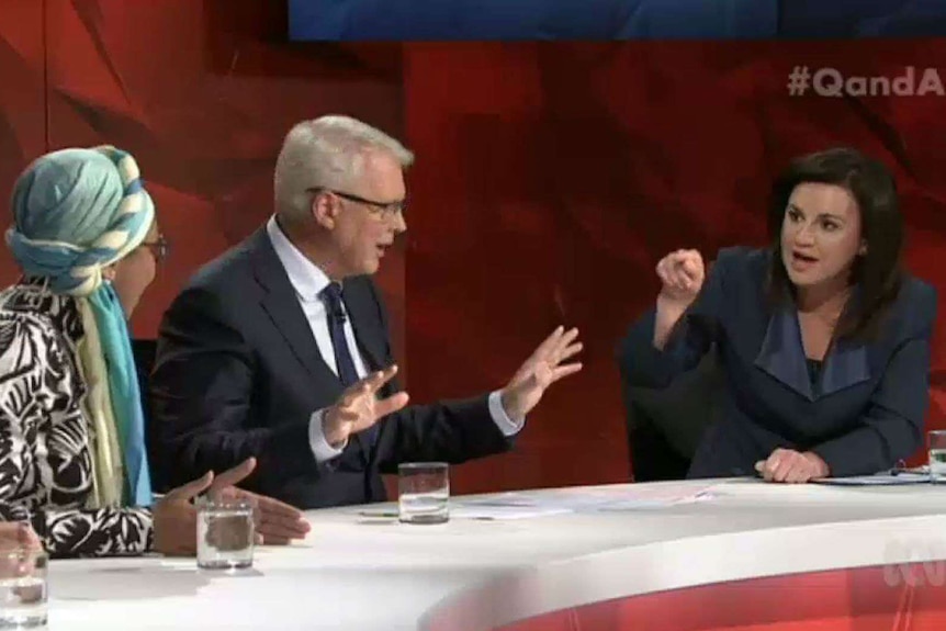 Jacqui Lambie points her finger during an appearance on Q&A.