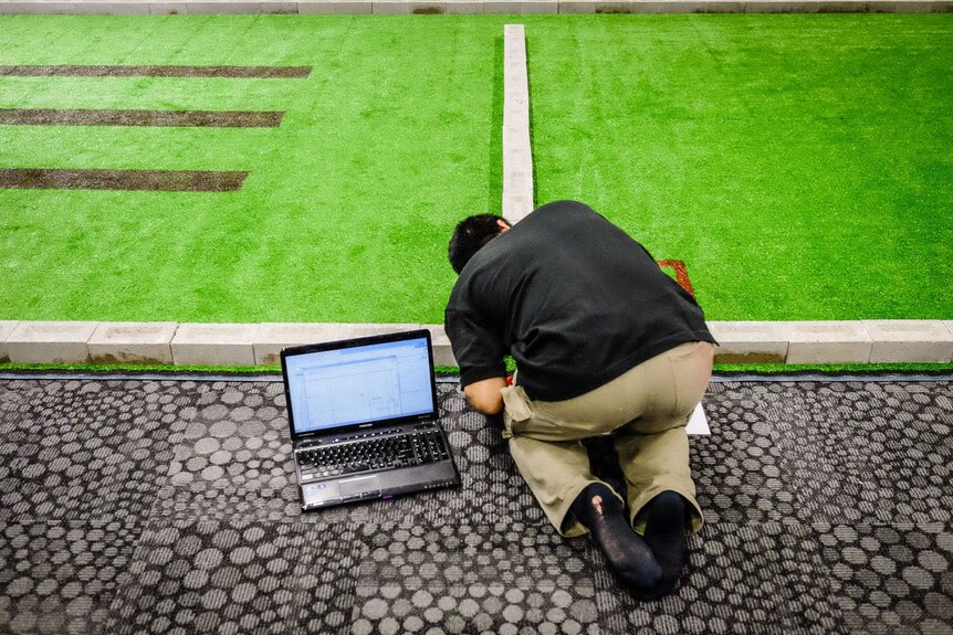 A member of team RMIT lines up the course