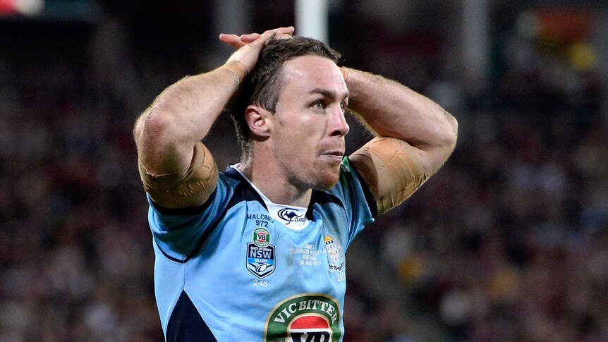 James Maloney of the Blues is dejected after the Maroons score in Origin II