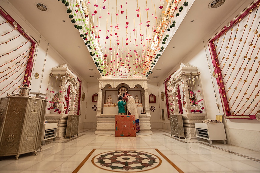 Inside the Jain temple in Nitin Doshi's backyard.