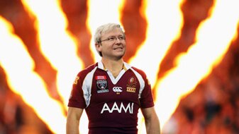 Kevin Rudd's head on Darren Lockyer body (ABC/Getty Images)