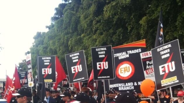 ETU supporters march in Brisbane's Labour Day parade.