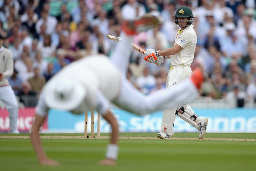 Australia's David Warner bats at The Oval on August 20, 2015.
