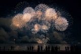 Fireworks explode over Mindil Beach in Darwin on July 1, 2017.
