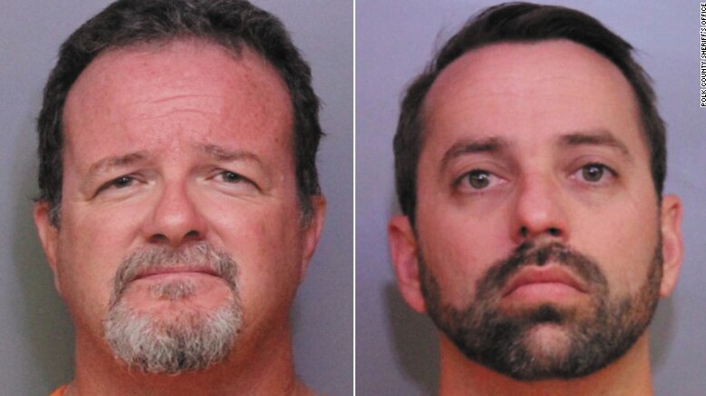 Composite mug shots of Donald Durr Jr (left) and Brett Kinney (right) both have been hit with child porn charges.