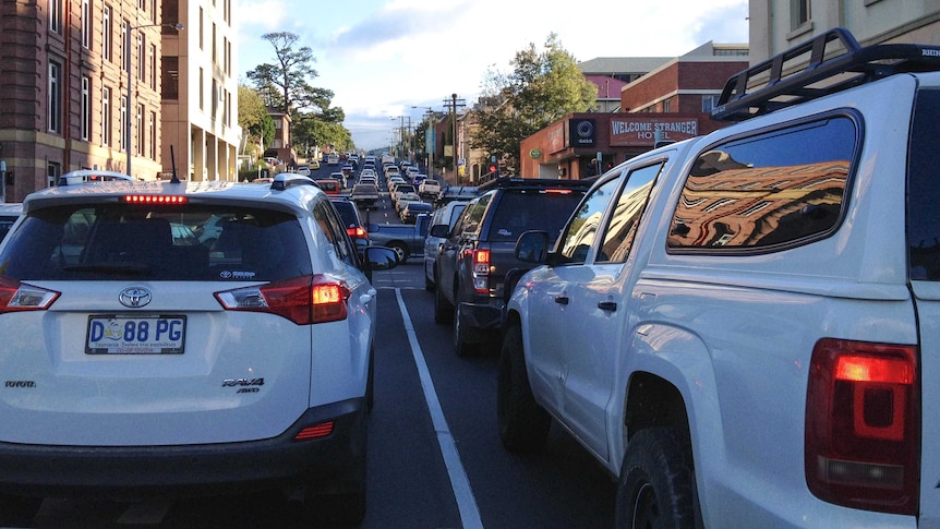 Hobart afternoon traffic on Davey Street