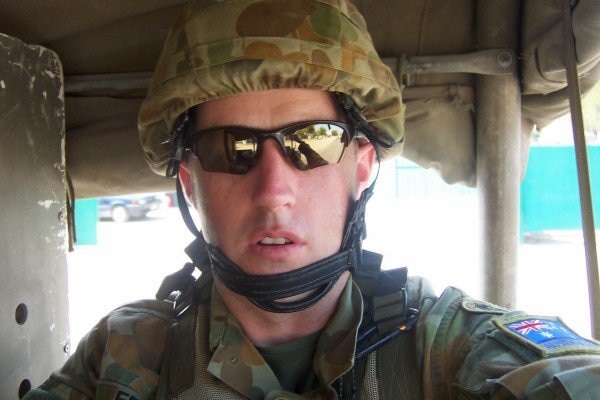 Brad Fewson in his army gear while serving in East Timor