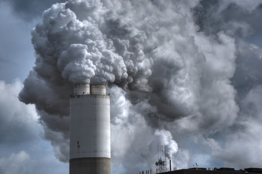 Smoke emissions from an industrial coal burning electric power plant.