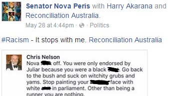 A screenshot of a Facebook post on Senator Nova Peris's page.