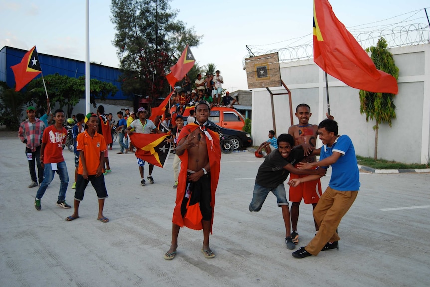 Fans celebrate Timor-Leste's draw with Palestine