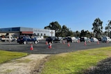 Cars line up at pop up testing site at Sale Baptist Church