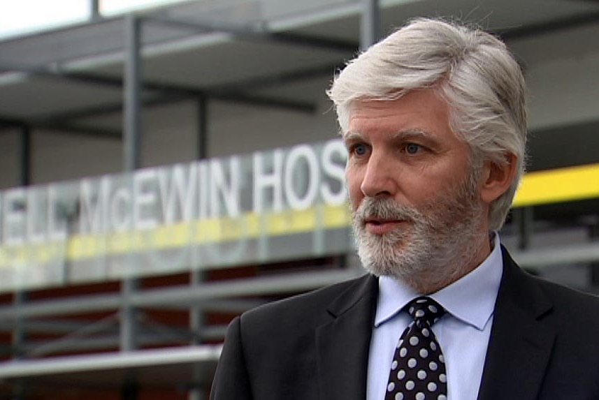 Chris Boundy speaking outside the Lyell McEwin Hospital in Adelaide.