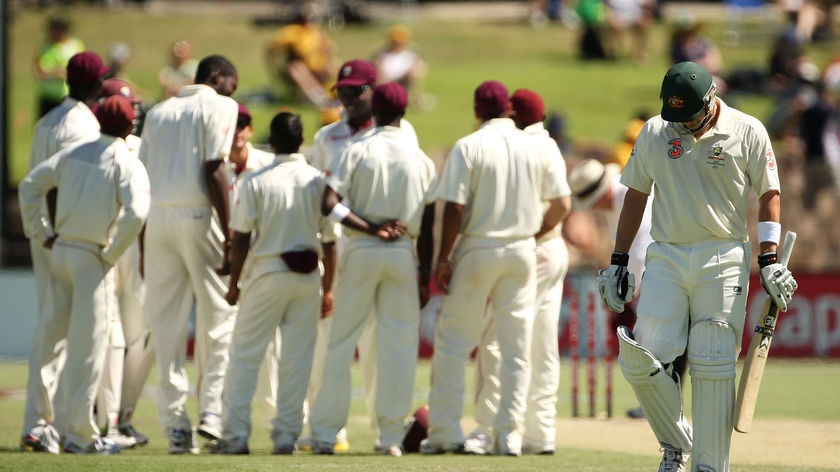 Stranded: Shane Watson was completely up-ended by Sulieman Benn for 96 on the second ball of the day.