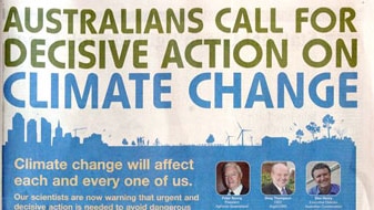 Climate change ad appearing in The Australian newspaper