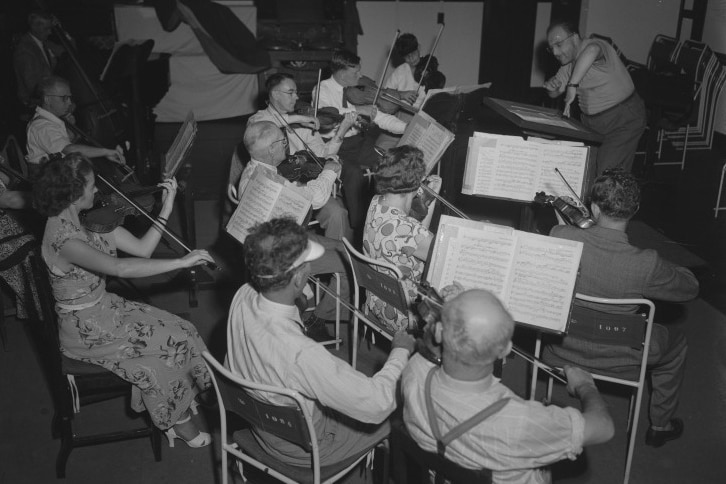Musicians and conductor of the ABC Orchestra in 1950.