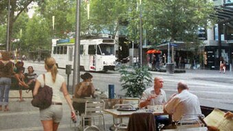 Artist impression of the new revamped Swanston Street. (City of Melbourne)